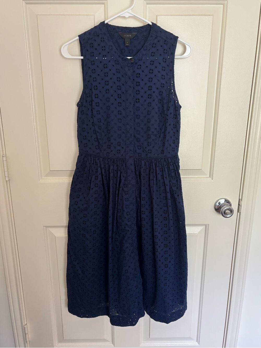 J. Crew Sz. 4 Navy Eyelet Button Down Shirtdress G4807